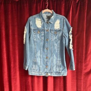 Fashion Nova Light Blue Distressed Denim Jacket